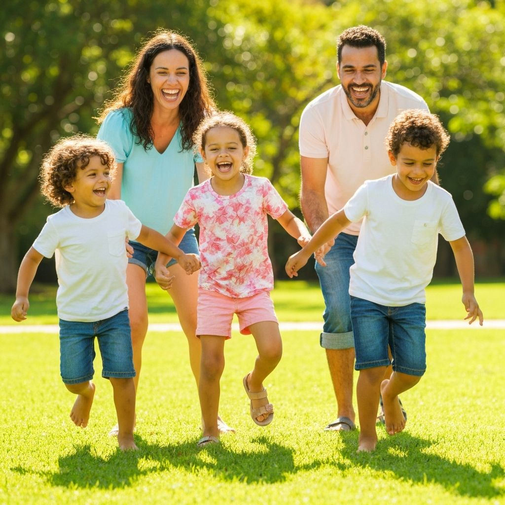 Família feliz e protegida
